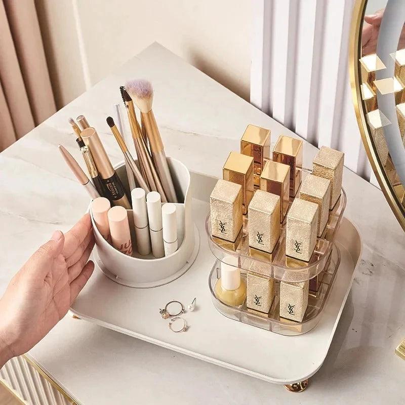 360° Rotating Makeup Brush Organizer and Lipstick Storage Box for Efficient Makeup Storage