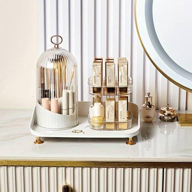 360° Rotating Makeup Brush Organizer and Lipstick Storage Box for Efficient Makeup Storage