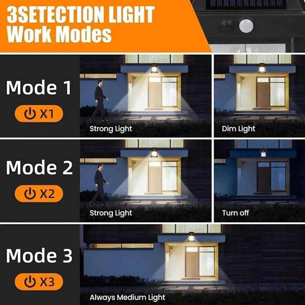 Solar Outdoor Motion Sensor Light - Waterproof Wireless Dusk-to-Dawn Lantern with Tungsten Filament for Gardens and Villas, Sun-Powered Induction