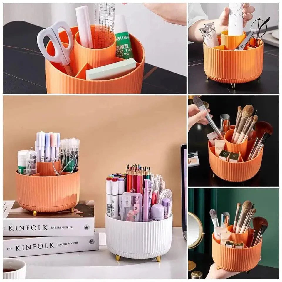 360° Rotating Makeup Brush Organizer - Stylish Desktop Storage Solution