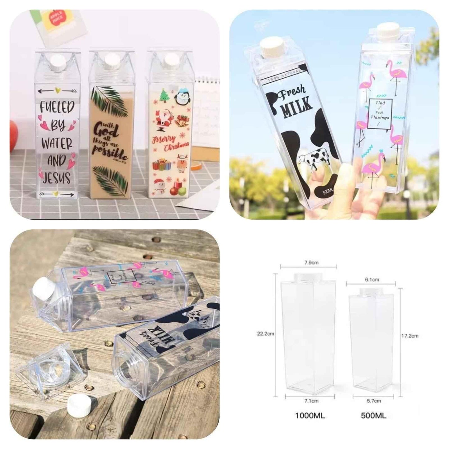 Transparent Milk Bottle - Portable Acrylic Juice and Detox Water Bottle