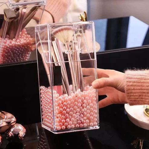 Acrylic Cosmetic Brush Holder - Stylish Acrylic Pearl Makeup Brush Organizer