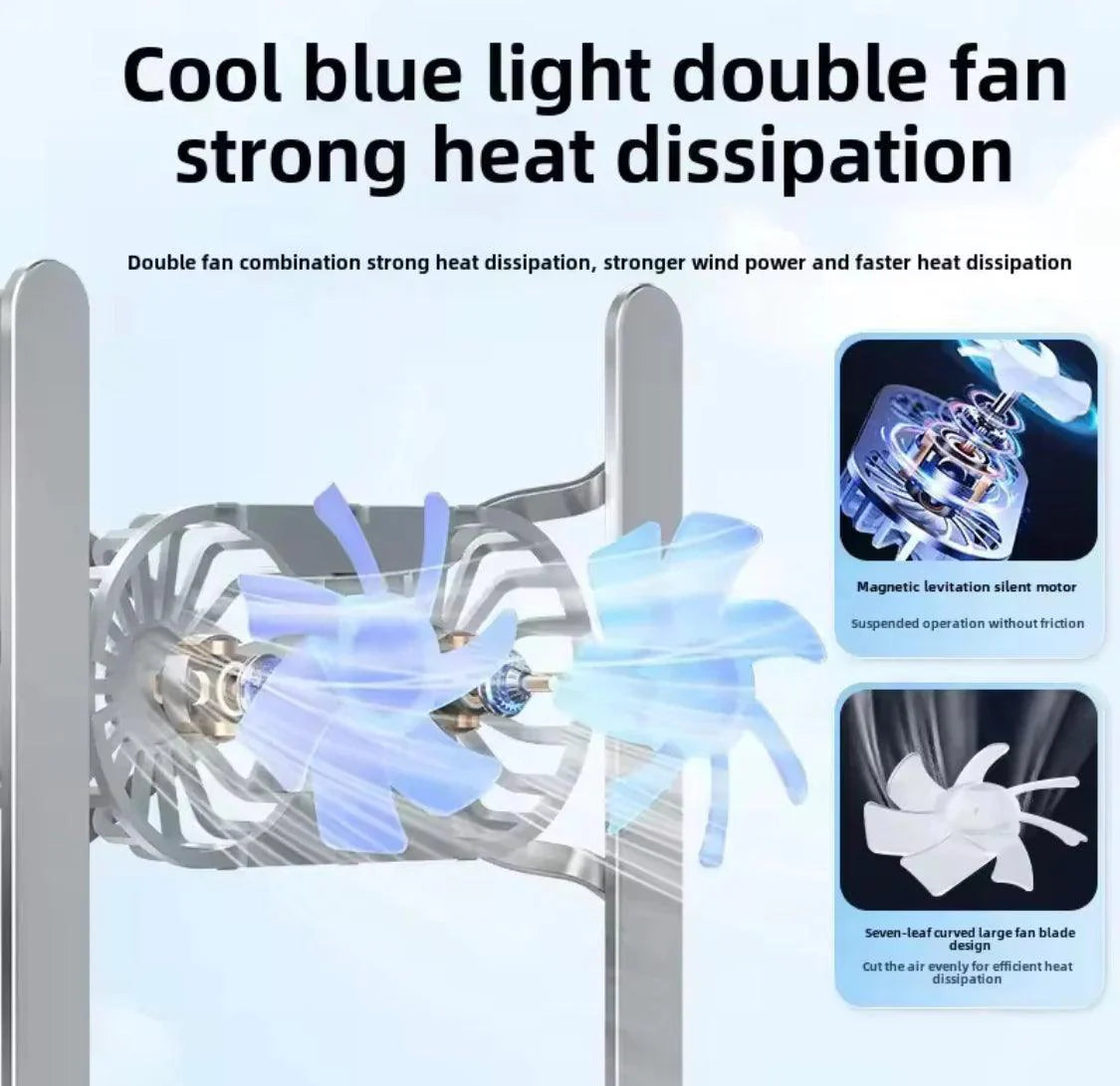 Portable Laptop Cooling Stand - Adjustable Height Aluminum Ergonomic Fan Stand