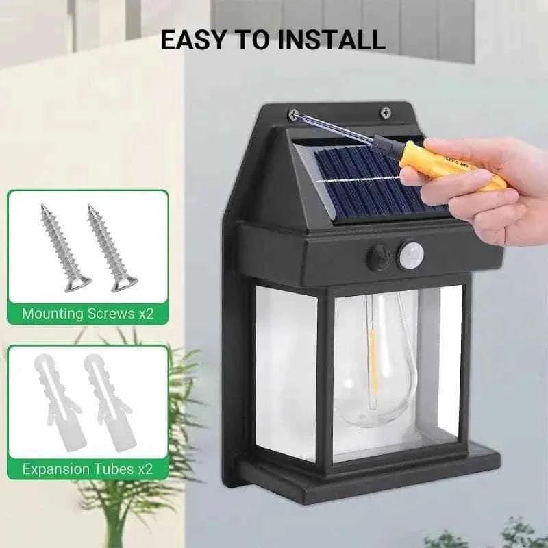 Solar Outdoor Motion Sensor Light - Waterproof Wireless Dusk-to-Dawn Lantern with Tungsten Filament for Gardens and Villas, Sun-Powered Induction