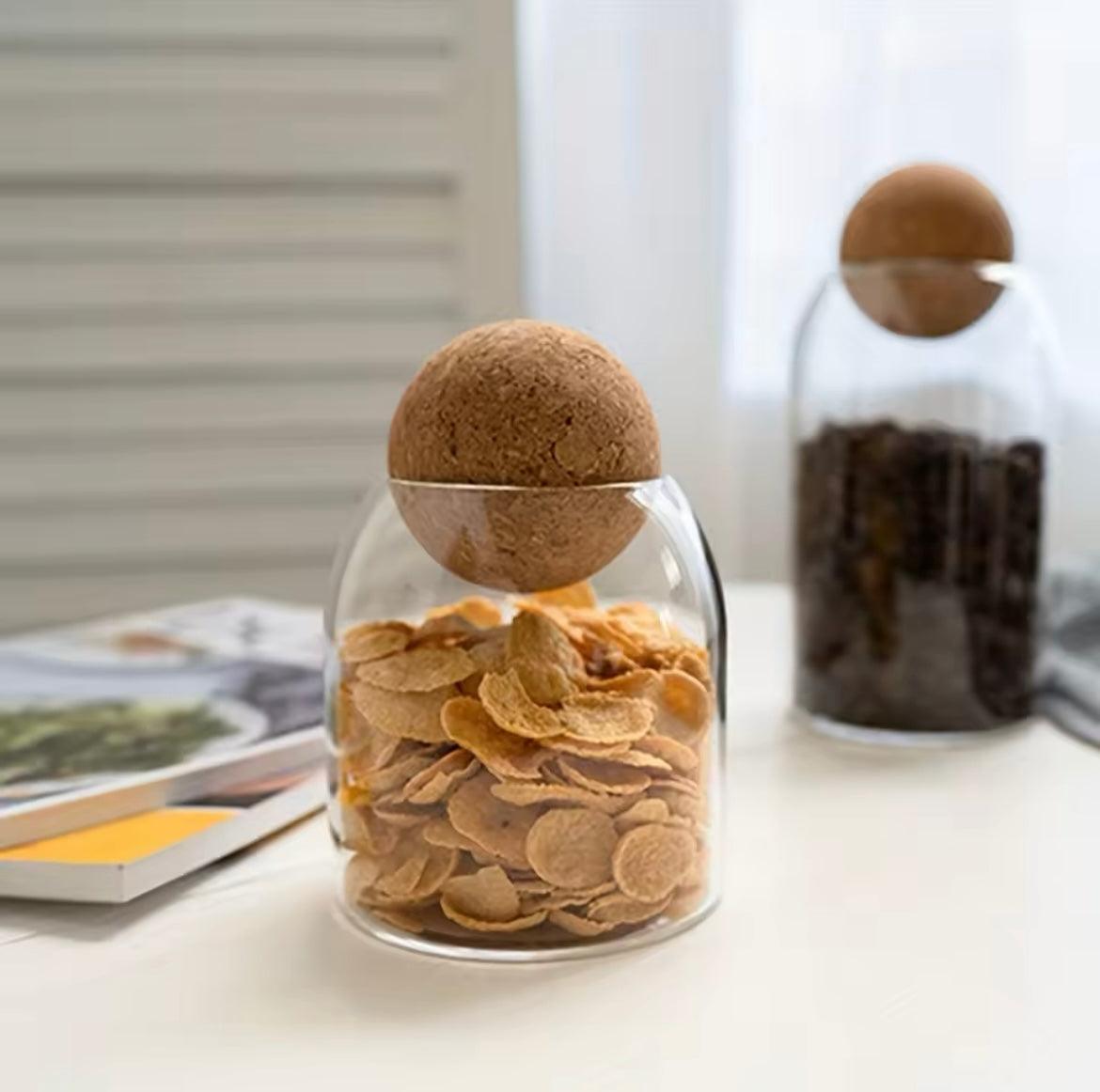3Pcs Glass Storage Jars with Cork Lids for Coffee Beans and Food Storage