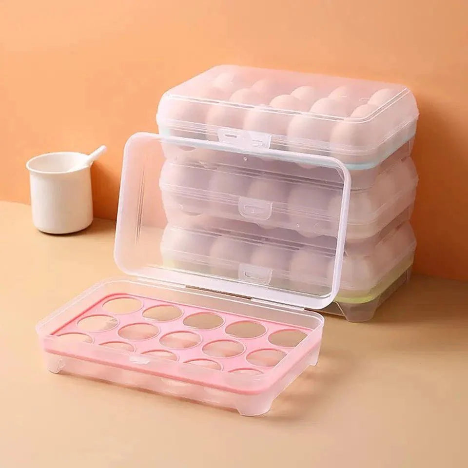 Transparent 15 Grid Egg Storage Box for Fridge Organization and Freshness Preservation