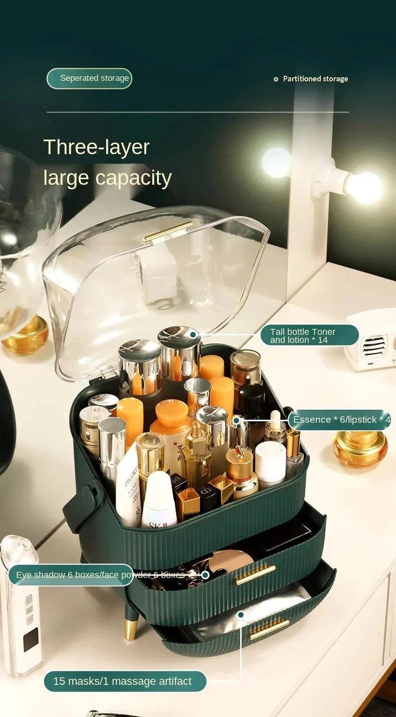 3-Layer Makeup Organizer for Efficient Desktop Storage and Display