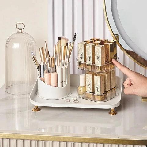 360° Rotating Makeup Brush Organizer and Lipstick Storage Box for Efficient Makeup Storage