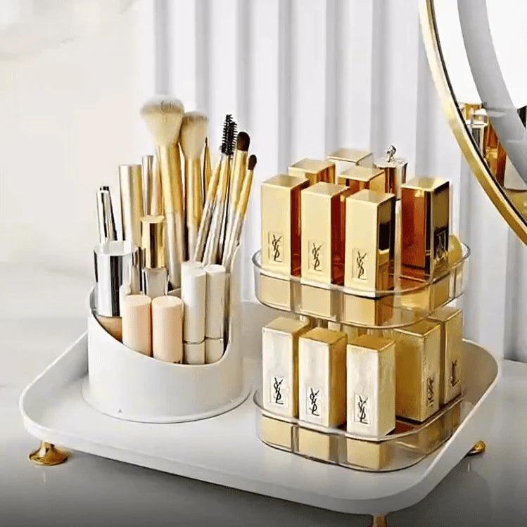 360° Rotating Makeup Brush Organizer and Lipstick Storage Box for Efficient Makeup Storage