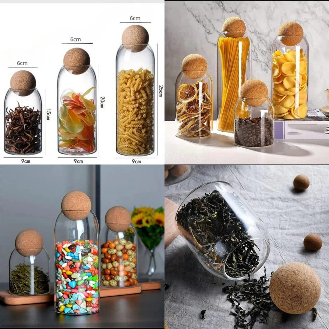 3Pcs Glass Storage Jars with Cork Lids for Coffee Beans and Food Storage