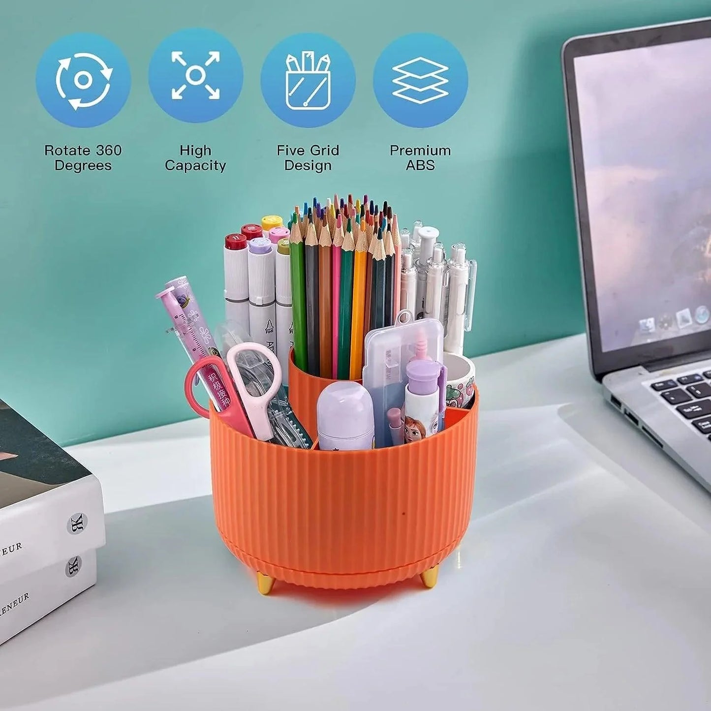 360° Rotating Makeup Brush Organizer - Stylish Desktop Storage Solution