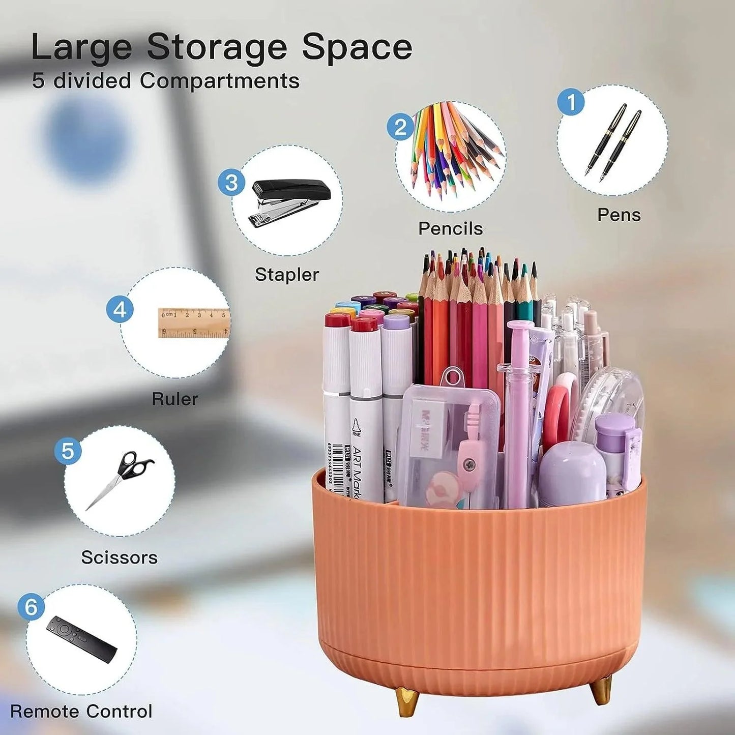360° Rotating Makeup Brush Organizer - Stylish Desktop Storage Solution
