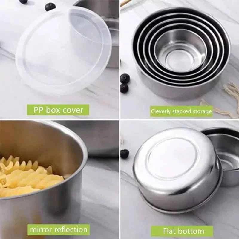 Stainless Steel Mixing Bowls Set - 5 Bowls with Lids