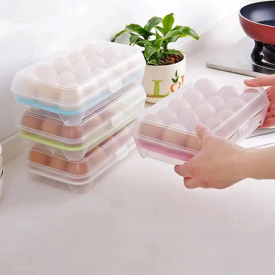 Transparent 15 Grid Egg Storage Box for Fridge Organization and Freshness Preservation