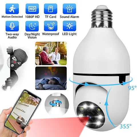 Bulb Camera 1080p Wifi 360 Degree Panoramic Night Vision / Home Security Full Hd Cctv Camera