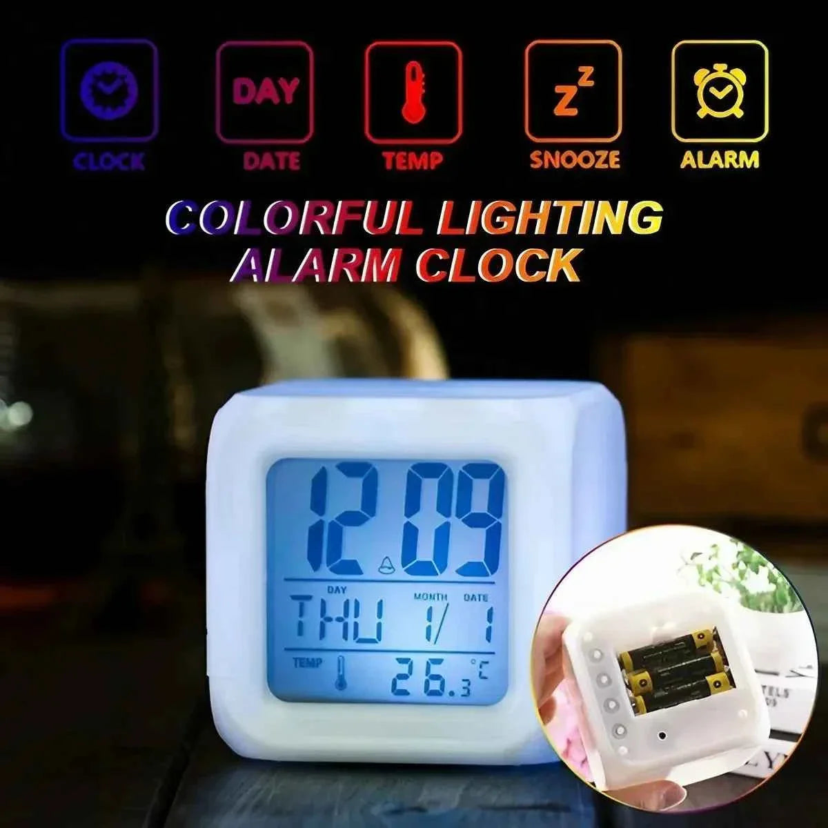 7 Color LED Alarm Clock with Snooze Feature