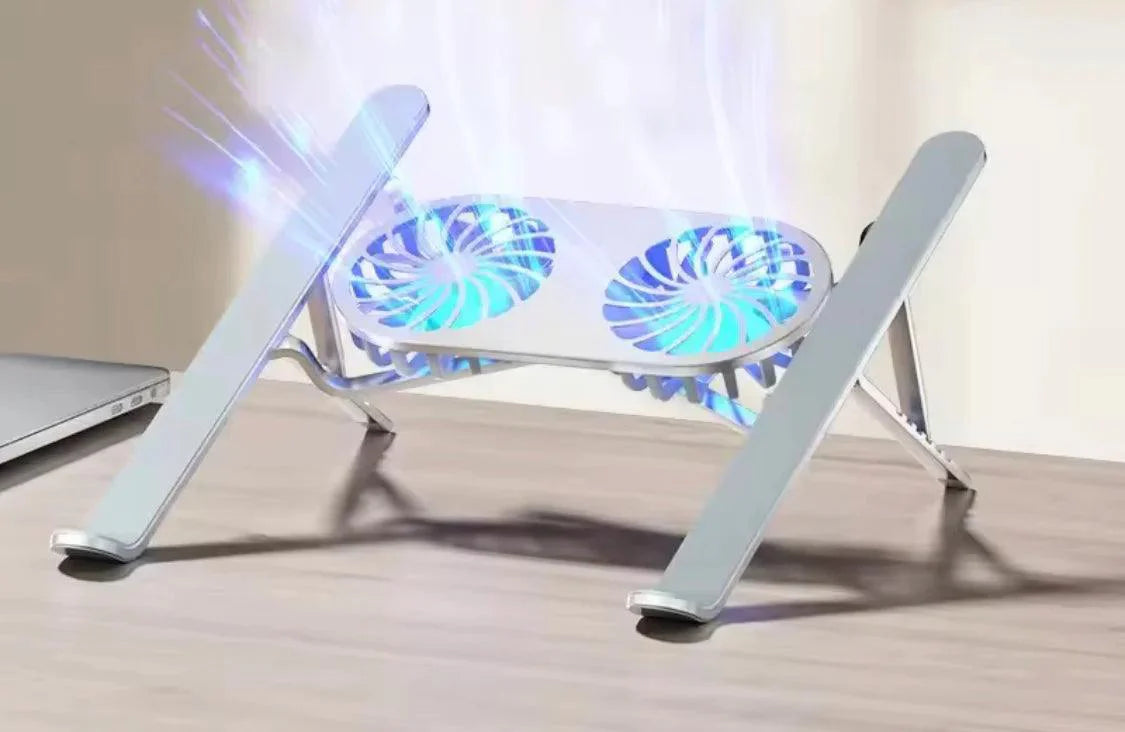Portable Laptop Cooling Stand - Adjustable Height Aluminum Ergonomic Fan Stand