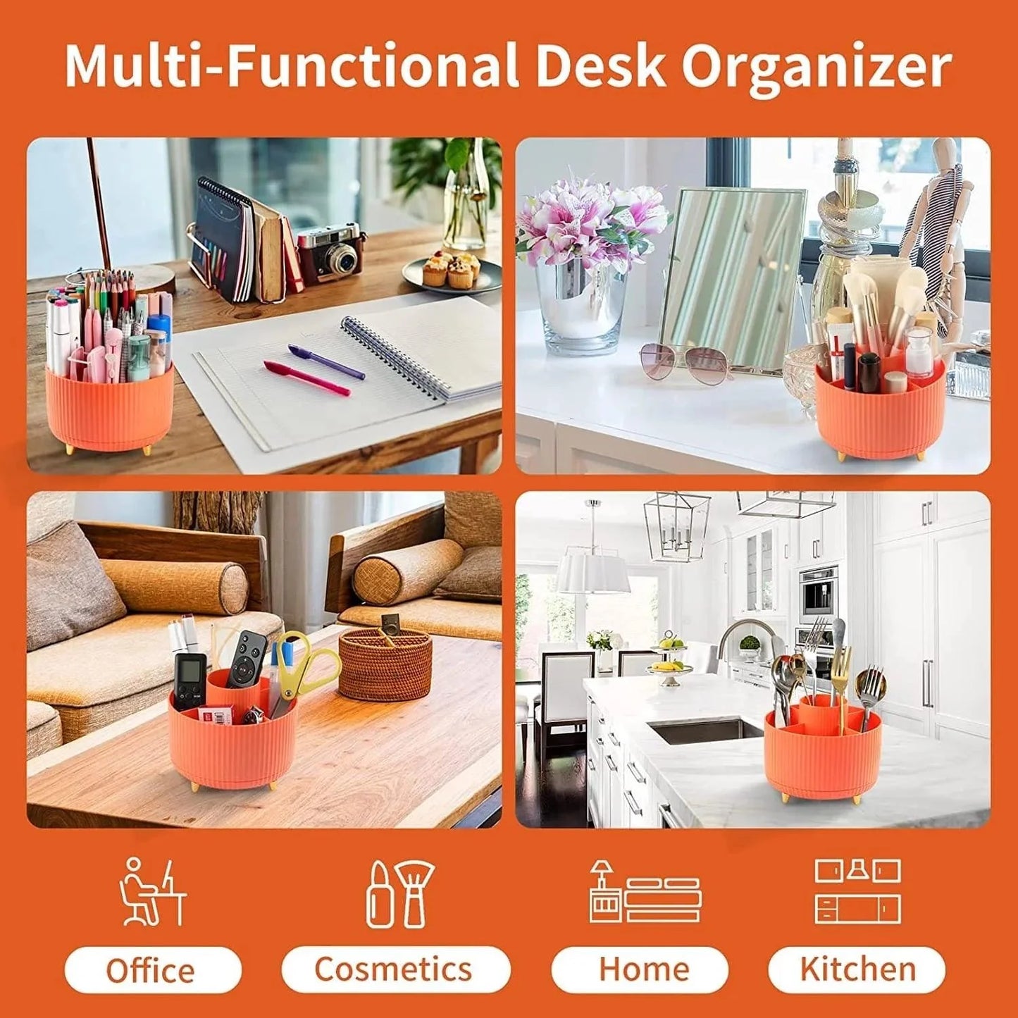 360° Rotating Makeup Brush Organizer - Stylish Desktop Storage Solution