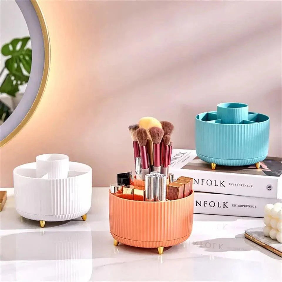360° Rotating Makeup Brush Organizer - Stylish Desktop Storage Solution