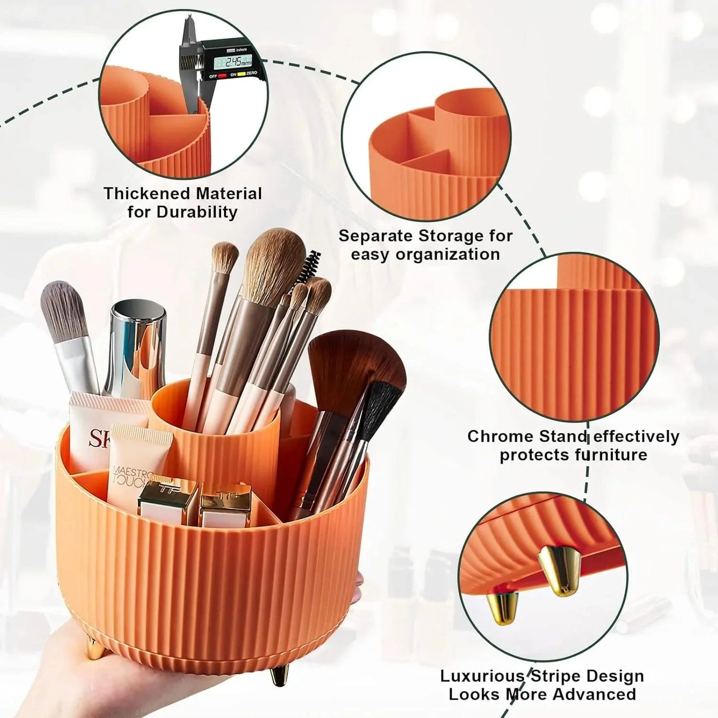 360° Rotating Makeup Brush Organizer - Stylish Desktop Storage Solution