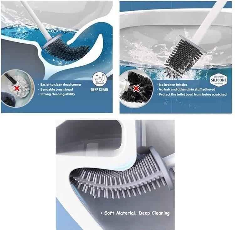 Silicone Toilet Brush Set with Holder for Effective Bathroom Cleaning