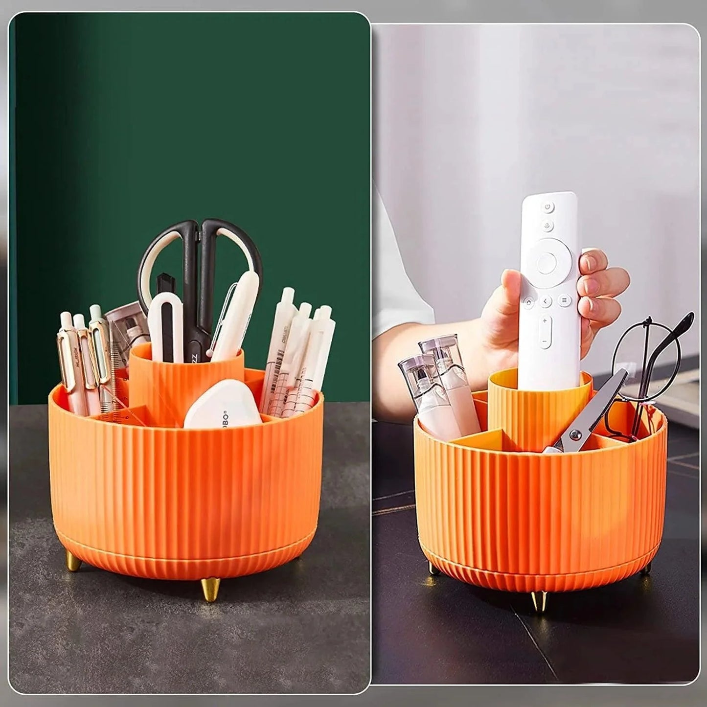 360° Rotating Makeup Brush Organizer - Stylish Desktop Storage Solution