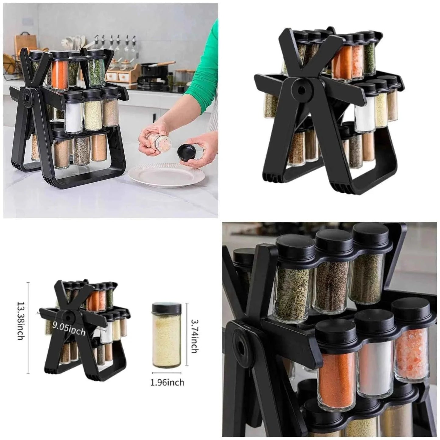 18-Piece Spice Jar Set with Rotating Rack for Easy Access and Organization