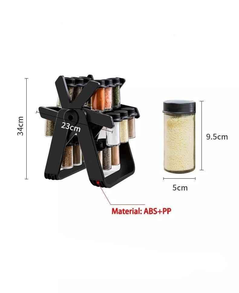 18-Piece Spice Jar Set with Rotating Rack for Easy Access and Organization