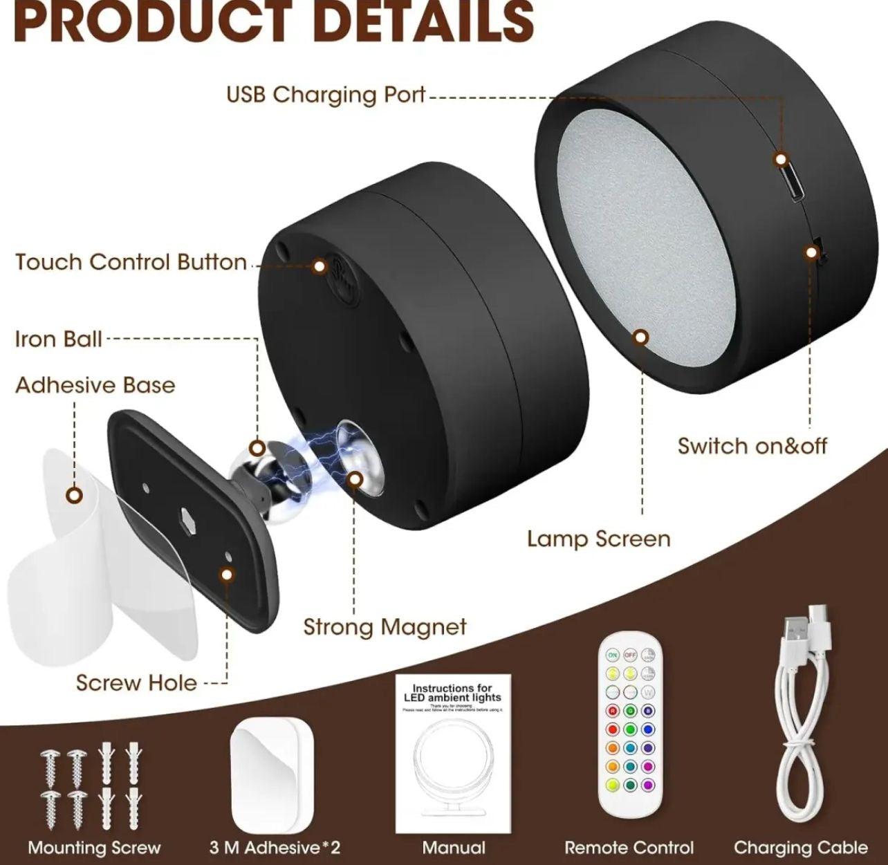 360° Double Head LED Wall Lamp with Magnetic Holder - Adjustable Smart Lighting