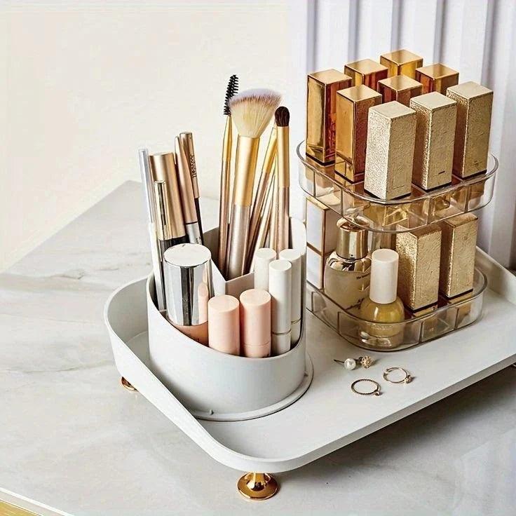 360° Rotating Makeup Brush Organizer and Lipstick Storage Box for Efficient Makeup Storage
