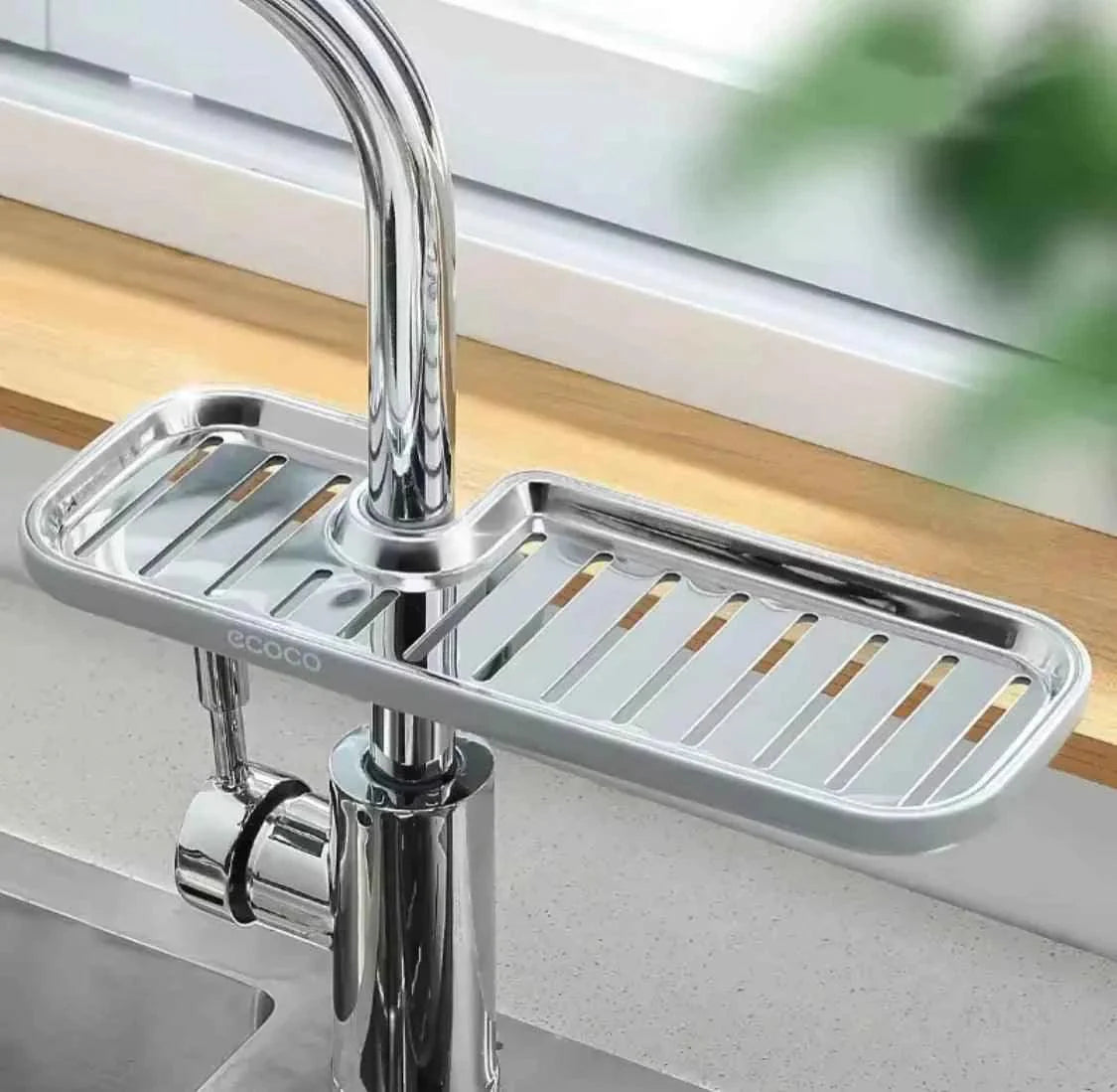 Stainless Steel Kitchen Rack - Faucet and Sponge Storage Shelf for Dish Cloths.