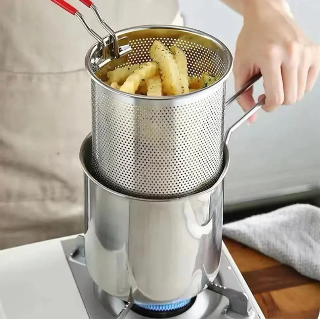 1200ML Stainless Steel Deep Fryer with Basket for Home Cooking