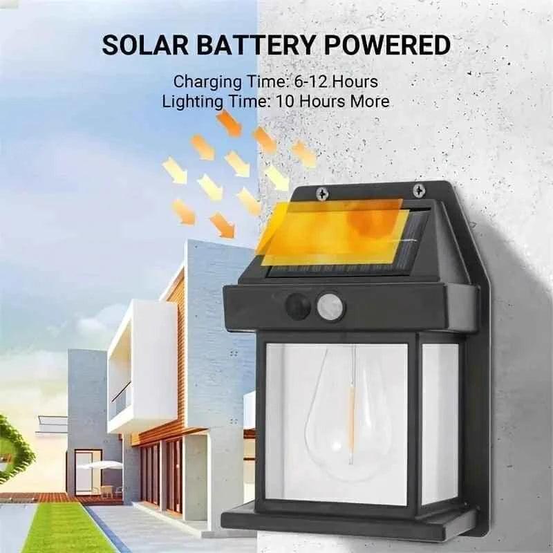 Solar Outdoor Motion Sensor Light - Waterproof Wireless Dusk-to-Dawn Lantern with Tungsten Filament for Gardens and Villas, Sun-Powered Induction
