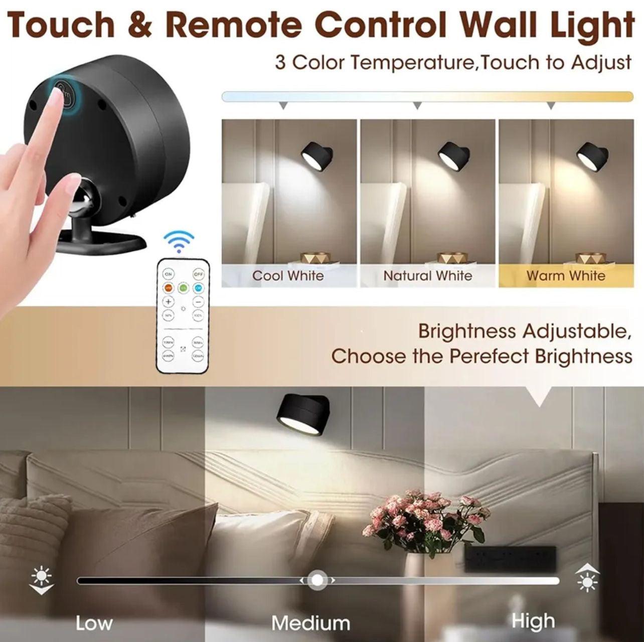 360° Double Head LED Wall Lamp with Magnetic Holder - Adjustable Smart Lighting