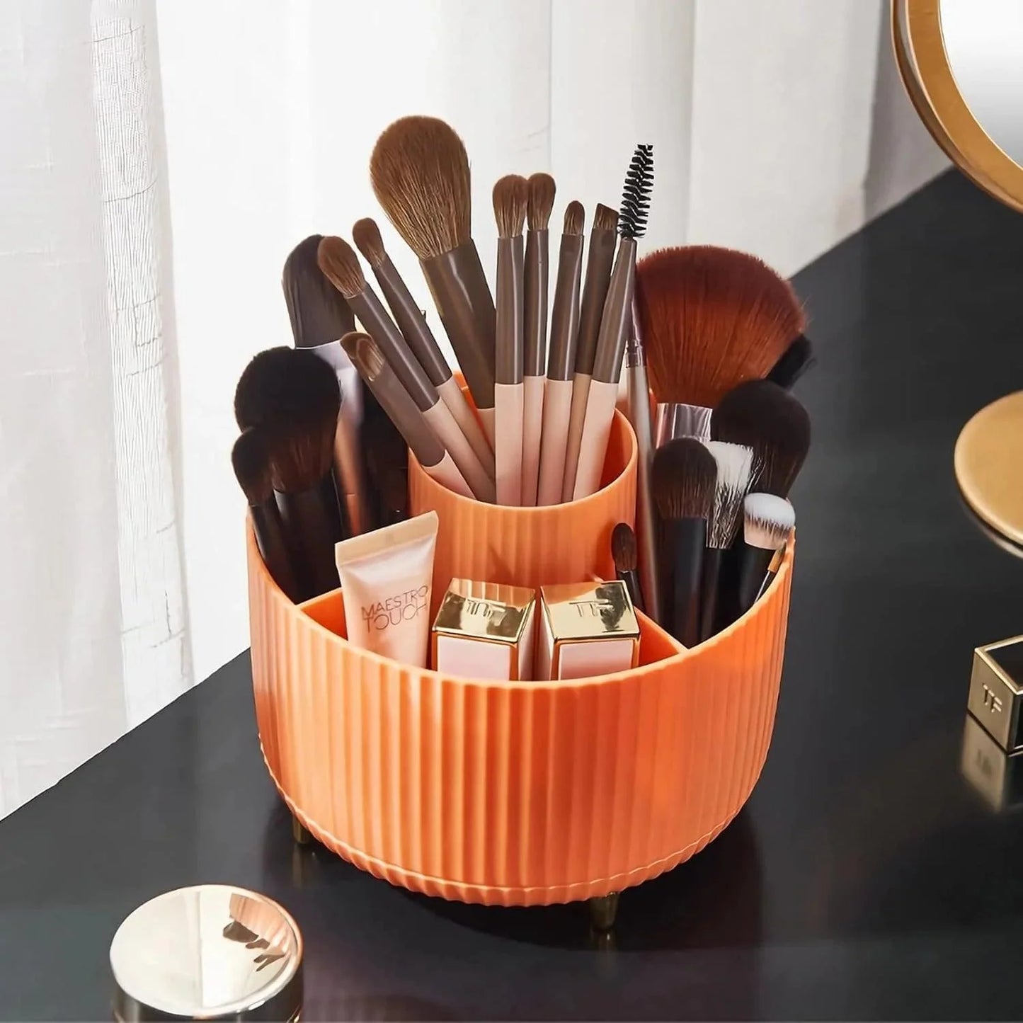 360° Rotating Makeup Brush Organizer - Stylish Desktop Storage Solution