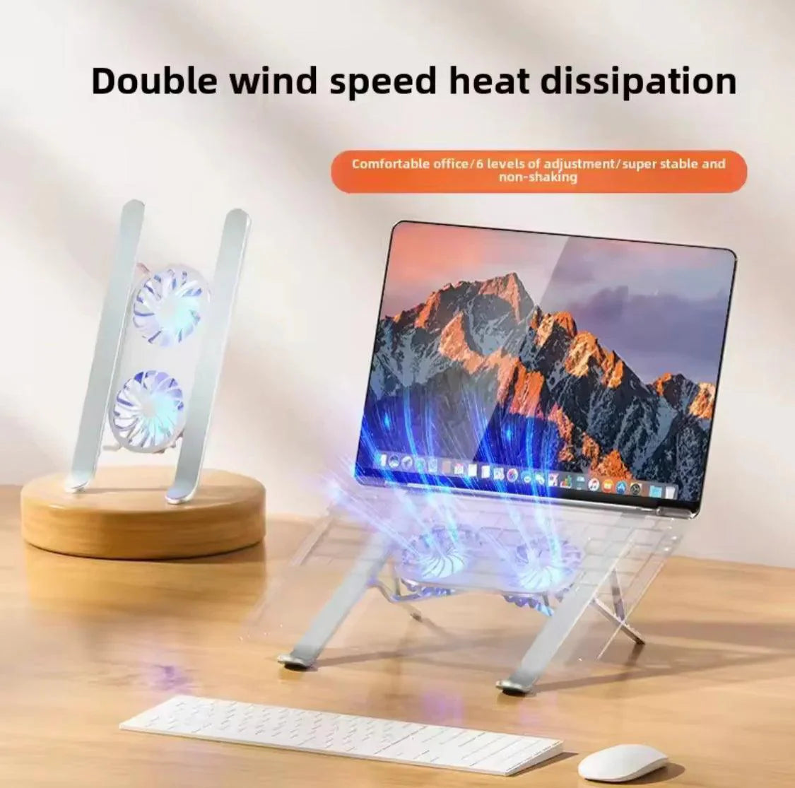 Portable Laptop Cooling Stand - Adjustable Height Aluminum Ergonomic Fan Stand