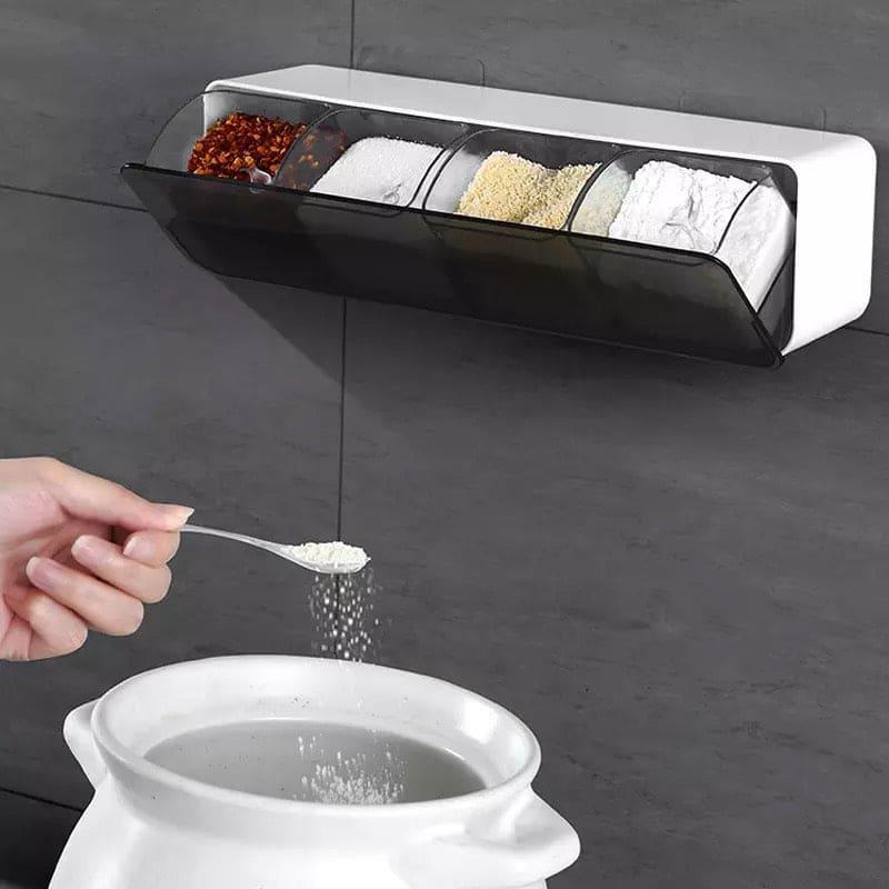 Wall Mounted Spice Rack - 4 Grid Kitchen Organizer for Easy Access and Storage