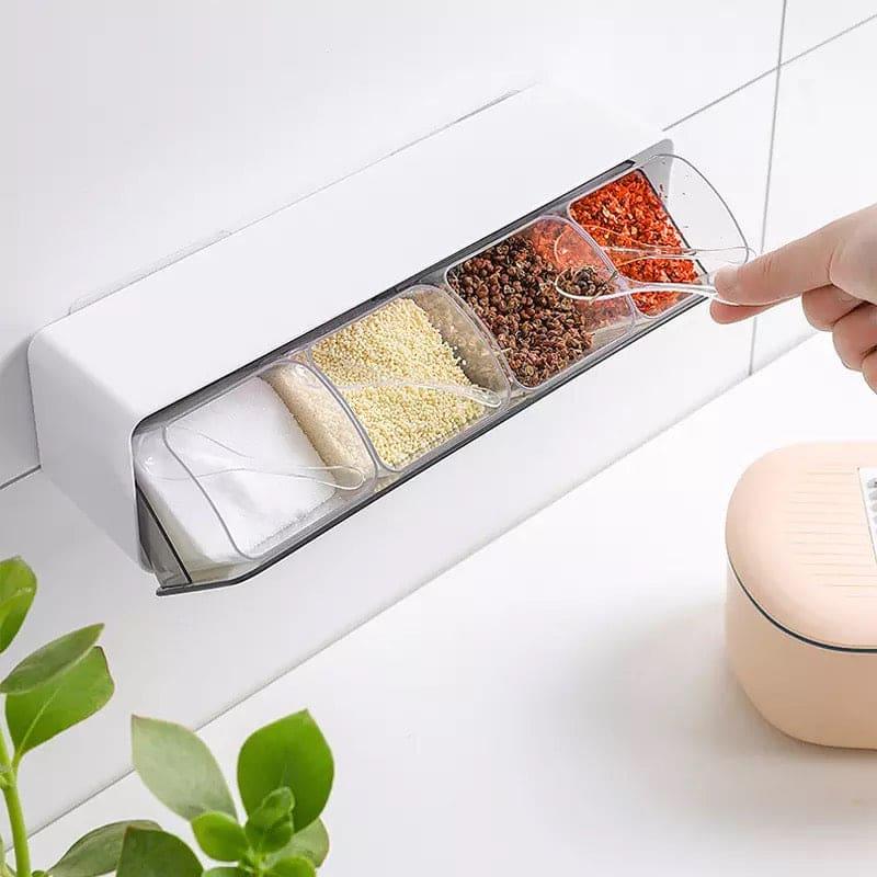 Wall Mounted Spice Rack - 4 Grid Kitchen Organizer for Easy Access and Storage