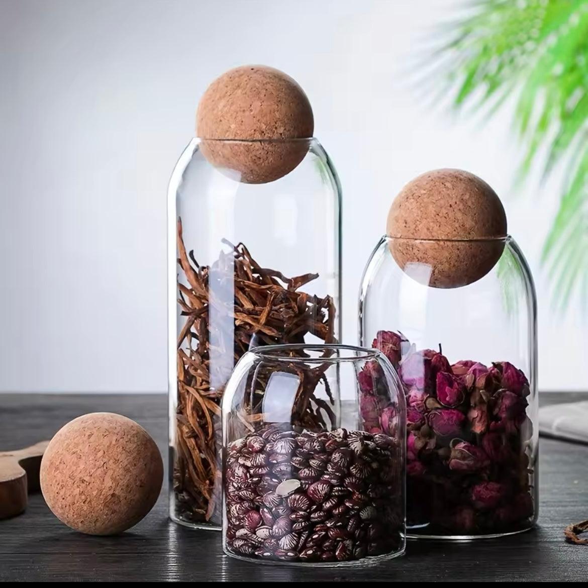 3Pcs Glass Storage Jars with Cork Lids for Coffee Beans and Food Storage
