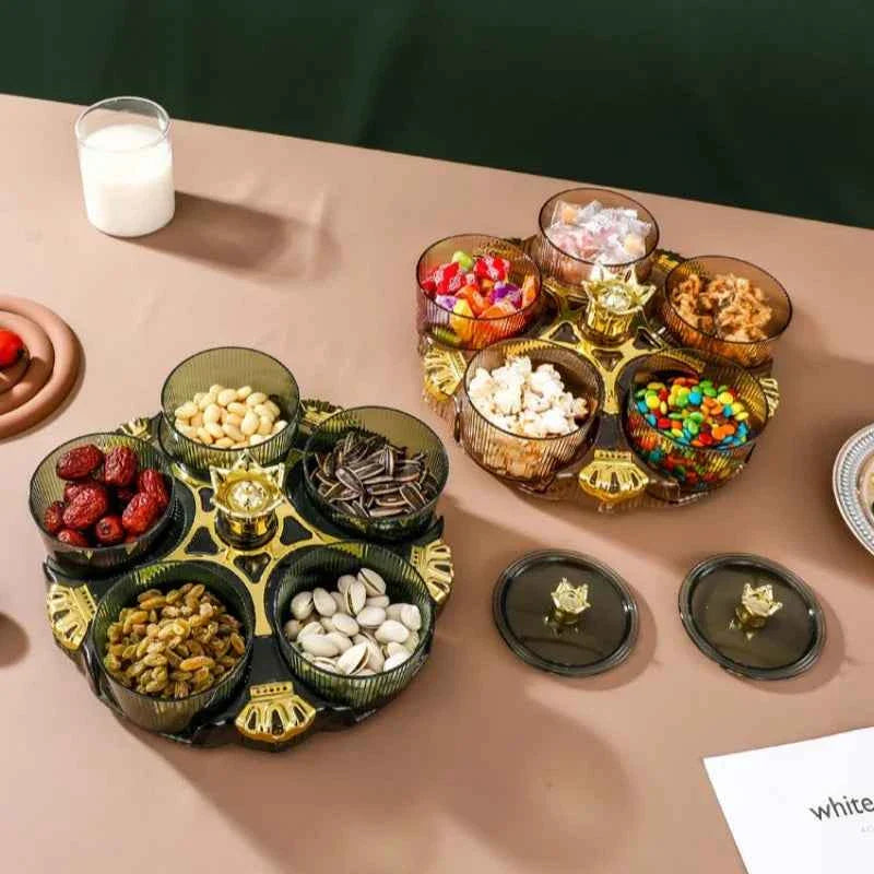 Rotating Snack Organizer - 5 Section Fruit Plate for Easy Serving