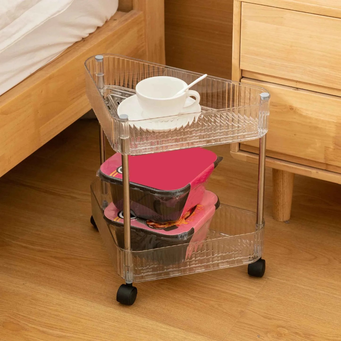 Acrylic Triangle Corner Trolley for Space-Saving Storage Solutions