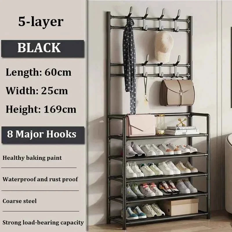 5 Layer Living Room Shoe Rack Multi-Layer Storage Shelf DIY Clothes Hanger Simple Floor-Standing Organizer