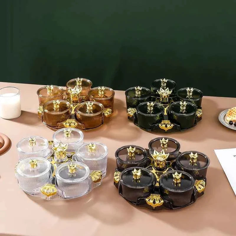 Rotating Snack Organizer - 5 Section Fruit Plate for Easy Serving