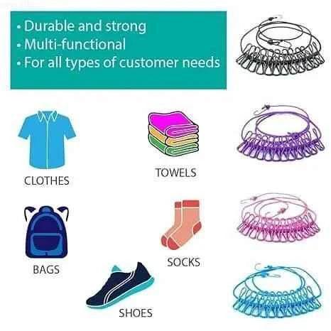 12 Clip Elastic Clothesline for Efficient Drying and Organization