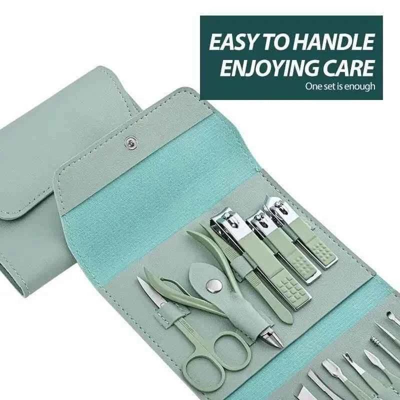 16-Piece Stainless Steel Nail Care Kit with Foldable Case for Manicure and Pedicure