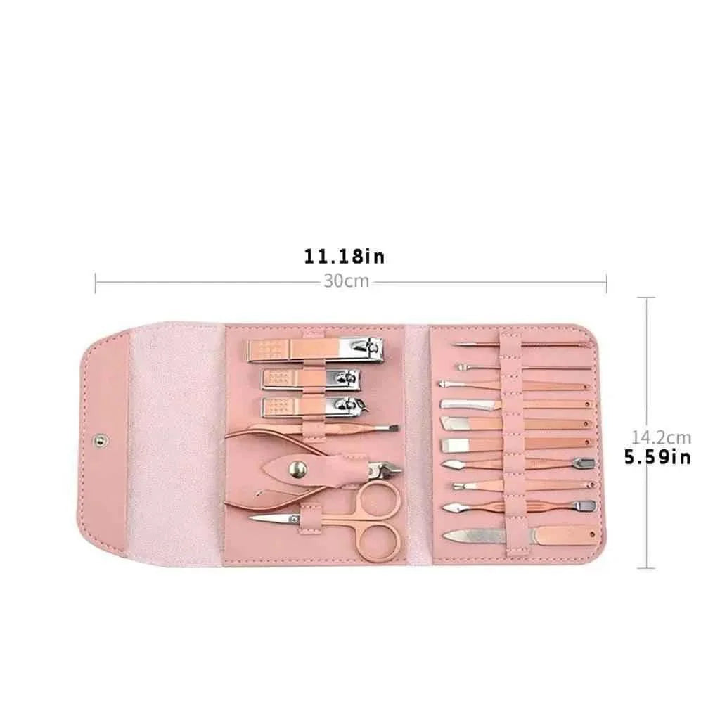 16-Piece Stainless Steel Nail Care Kit with Foldable Case for Manicure and Pedicure