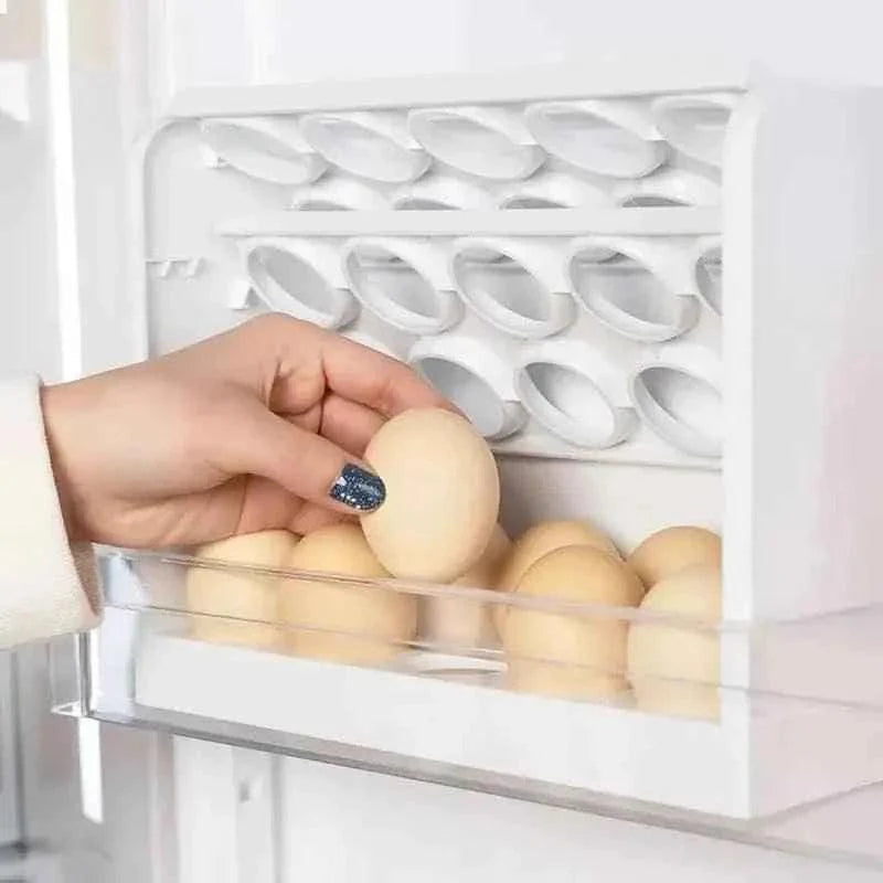 30-Grid Egg Storage Box - 3-Tier Rotating Fridge Organizer