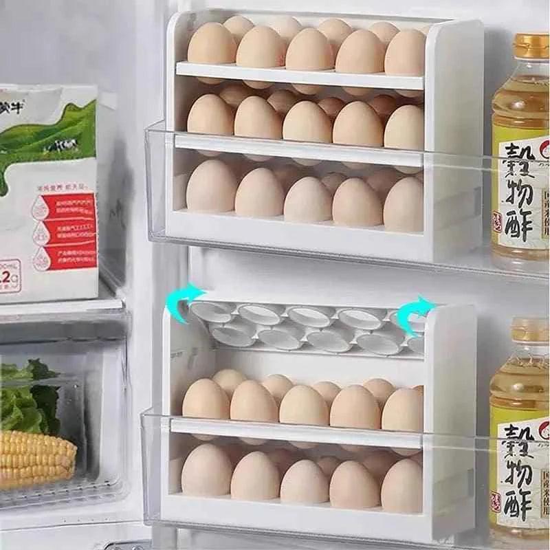 30-Grid Egg Storage Box - 3-Tier Rotating Fridge Organizer