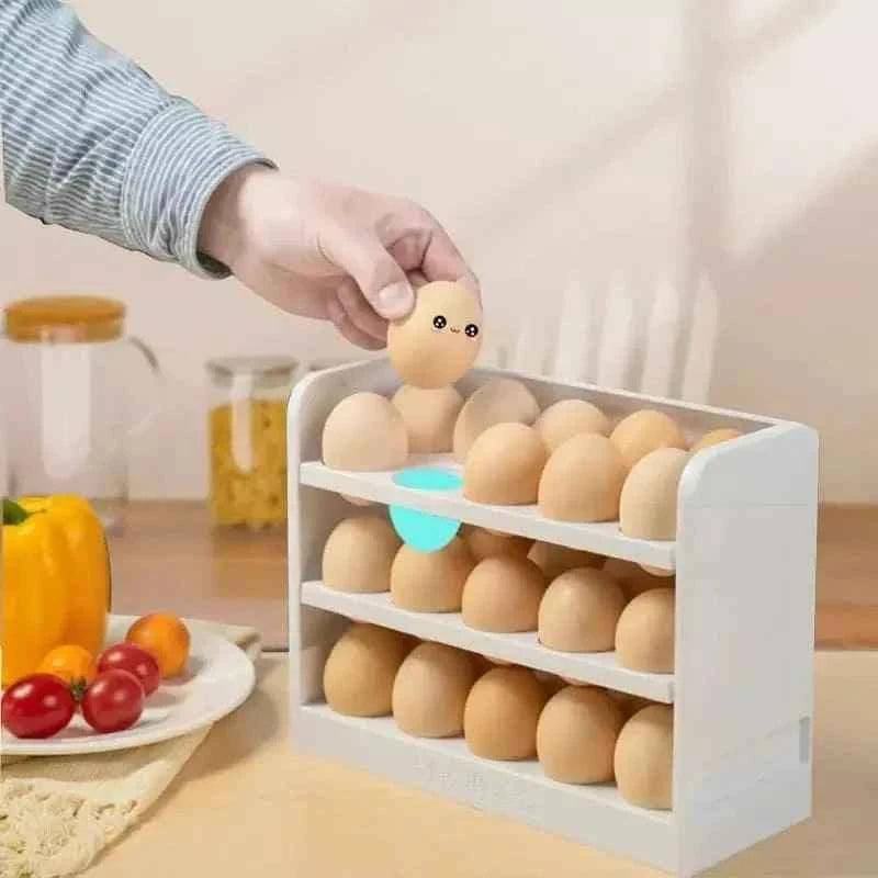 30-Grid Egg Storage Box - 3-Tier Rotating Fridge Organizer