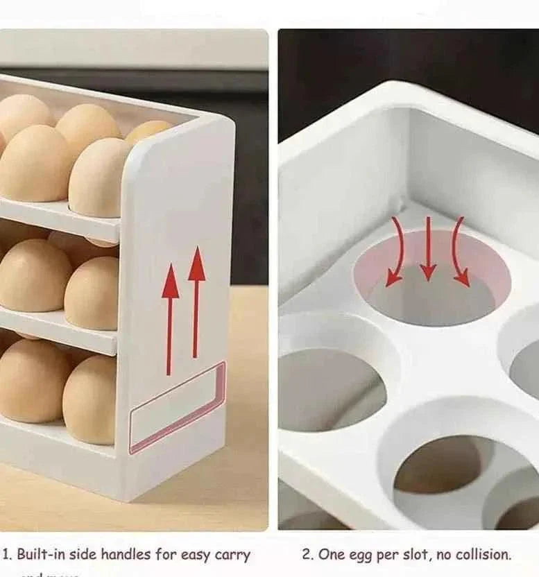 30-Grid Egg Storage Box - 3-Tier Rotating Fridge Organizer